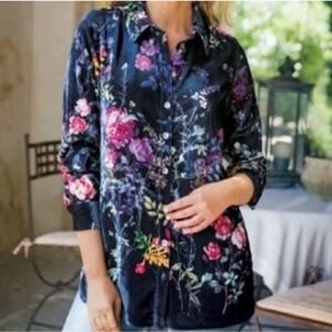 Soft Surroundings Jardim Velvet Floral Tunic Button Up Top Large
